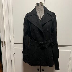 Black Wool Pea Coat - Double Breasted